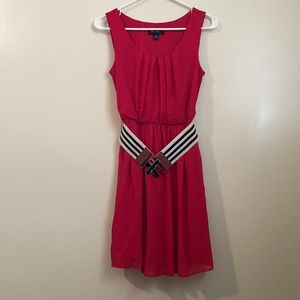 Red belted dress